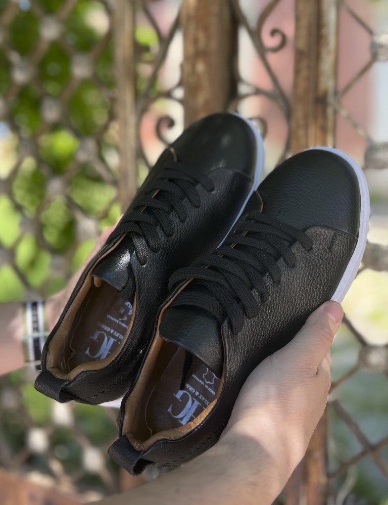 Ανδρικά μαύρα δερμάτινα casual Sneakers HG175542 φωτογραφία